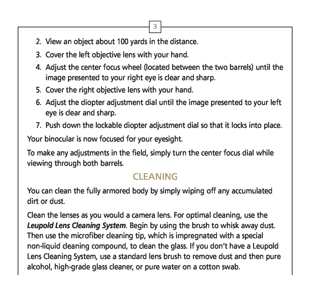 Leupold 56113 operating instructions Cleaning 