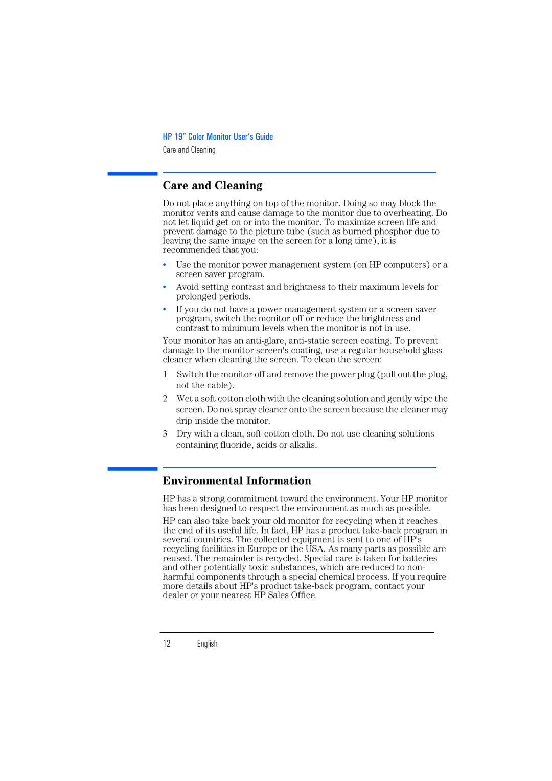 Leupold HP92, P4815 manual Care and Cleaning, Environmental Information 