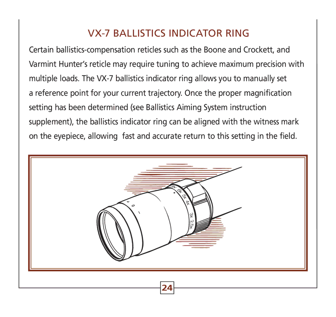 Leupold Hunting Equipment manual VX-7 Ballistics Indicator Ring 