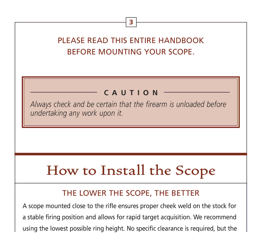 Leupold Hunting Equipment manual How to Install the Scope, Please Read this Entire Handbook Before Mounting Your Scope 