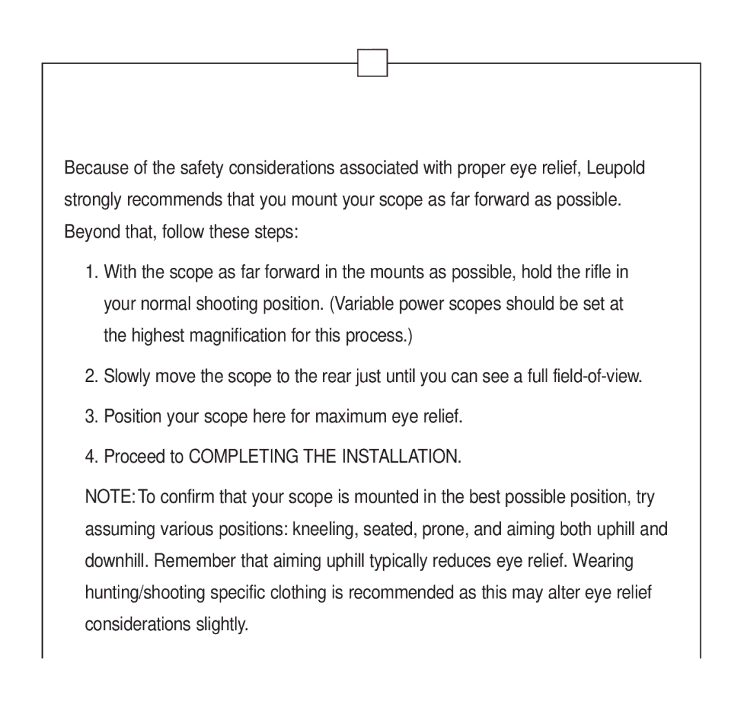 Leupold Hunting Equipment manual Establishing EYE Relief on Rifles and Shotguns 