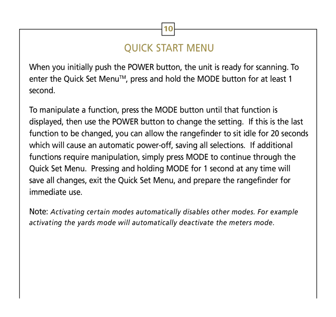 Leupold Rx-750, Rx-600 operation manual Quick Start Menu 