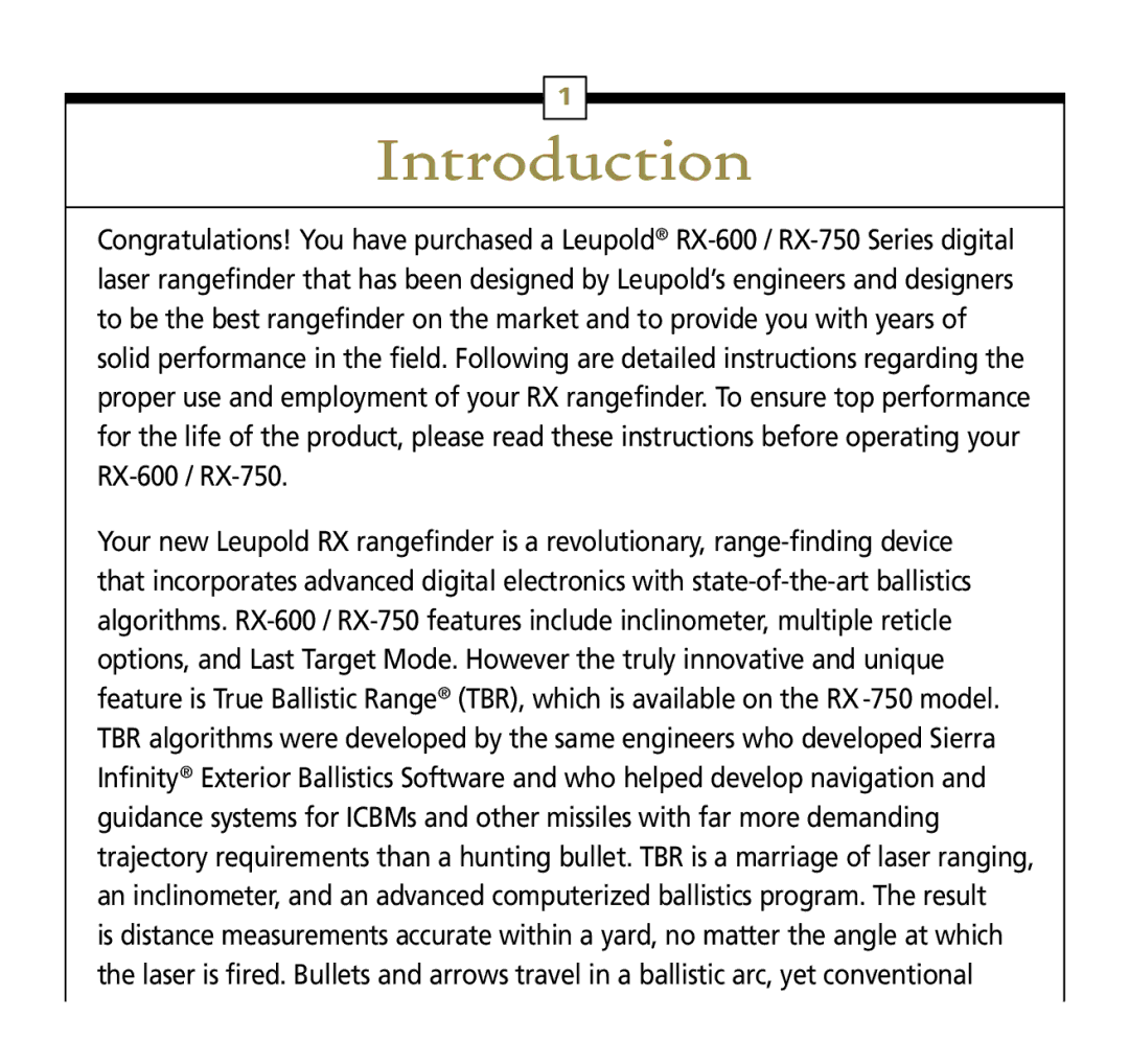 Leupold Rx-600, Rx-750 operation manual Introduction 