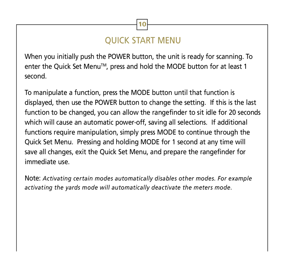 Leupold RX-600 Series, RX-750 Series operation manual Quick Start Menu 