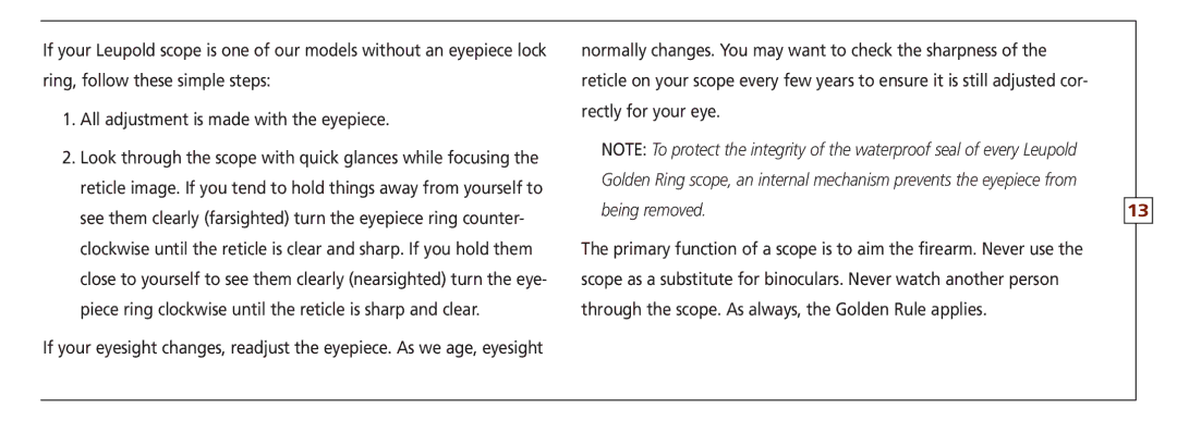 Leupold VX-3, VX-II, FX-ll, FX-I, FX-3, FXTM-I owner manual 