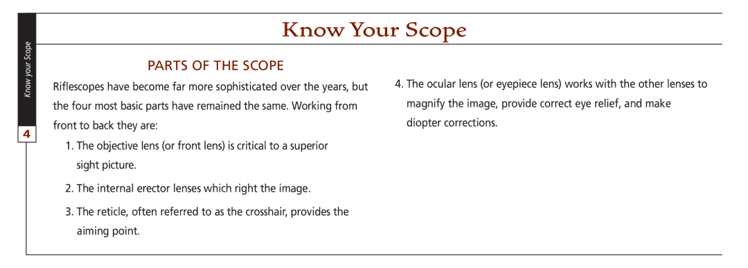 Leupold FX-3, VX-II, FX-ll, FX-I, FXTM-I, VX-3 owner manual Know Your Scope, Parts of the scope 