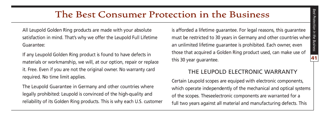 Leupold VX-3, VX-II, FX-ll, FX-I, FX-3, FXTM-I Best Consumer Protection in the Business, Leupold electronic warranty 