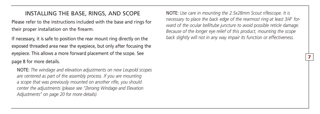 Leupold VX-II, FX-ll, FX-I, FX-3, FXTM-I, VX-3 owner manual Installing the base, rings, and scope 