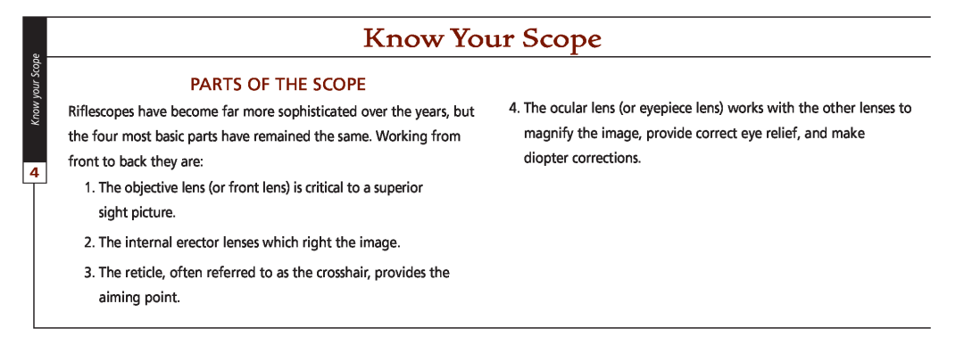 Leupold FX-3, VX-II, FX-ll, FX-I, FXTM-I, VX-3 owner manual Know Your Scope, Parts of the scope 