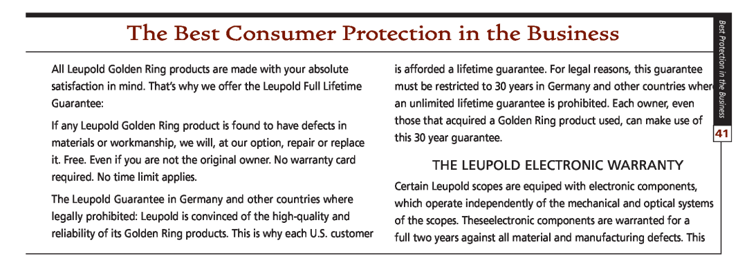 Leupold VX-3, VX-II, FX-ll, FX-I, FX-3, FXTM-I The Best Consumer Protection in the Business, The Leupold electronic warranty 