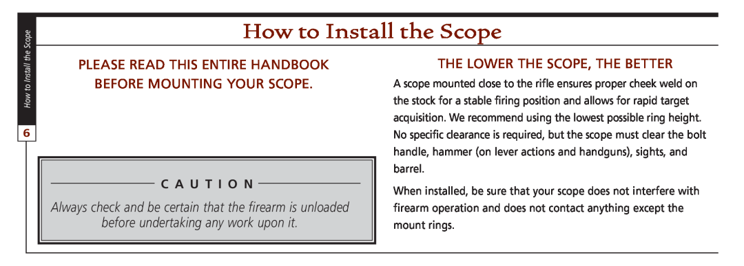 Leupold VX-3, VX-II How to Install the Scope, Please read this entire handbook before mounting your scope, C A U T I O N 