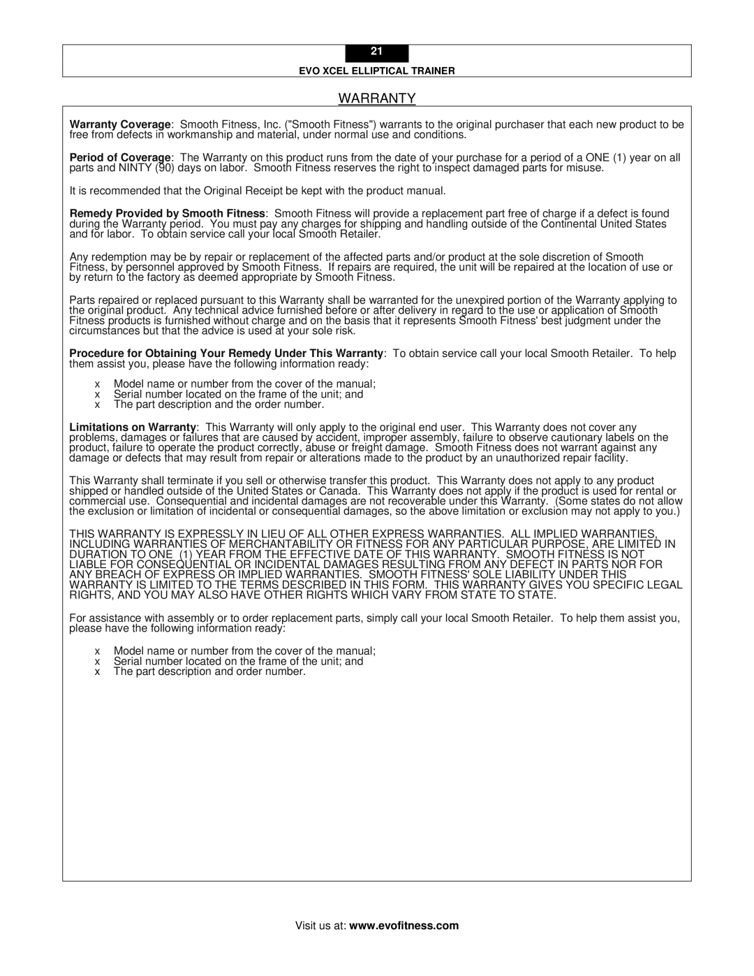 Leupold XCEL user manual Warranty 