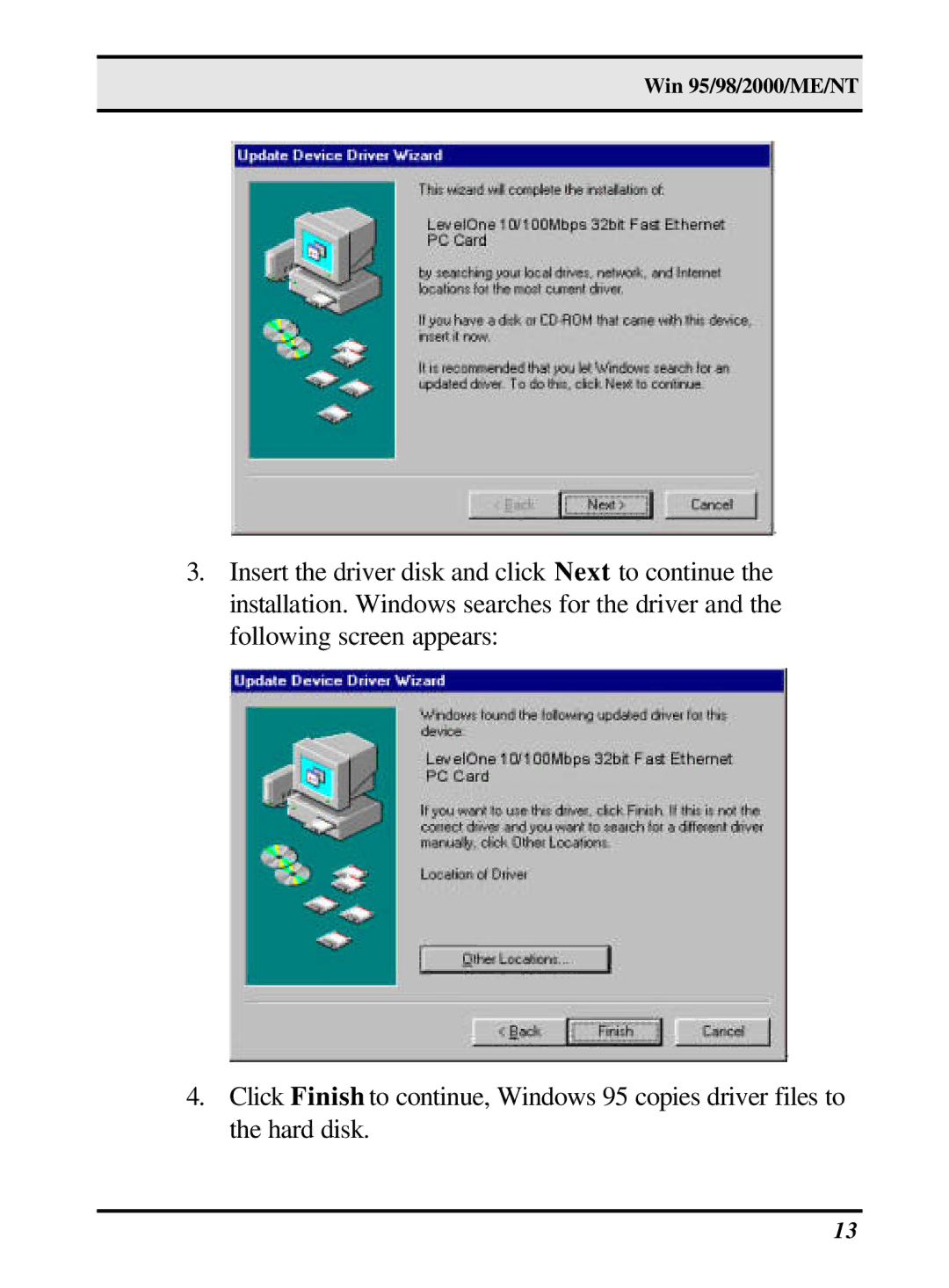 LevelOne 10/100M 32bit Fast Ethernet PC card user manual Win 95/98/2000/ME/NT 