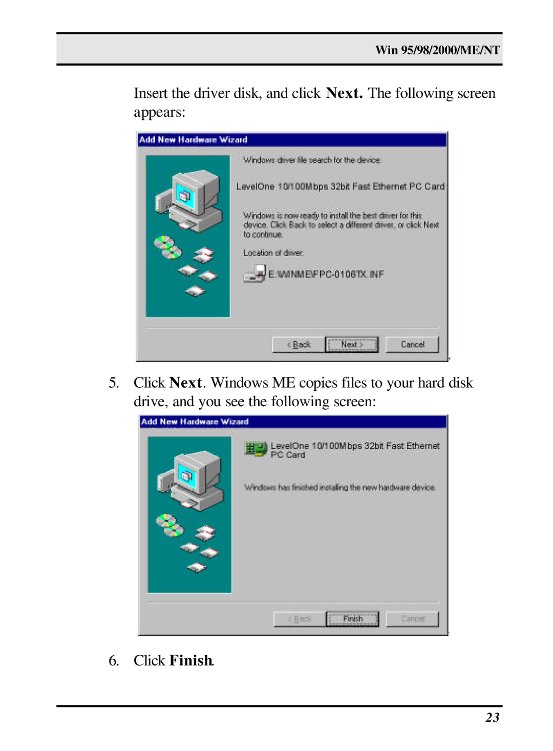 LevelOne 10/100M 32bit Fast Ethernet PC card user manual Win 95/98/2000/ME/NT 