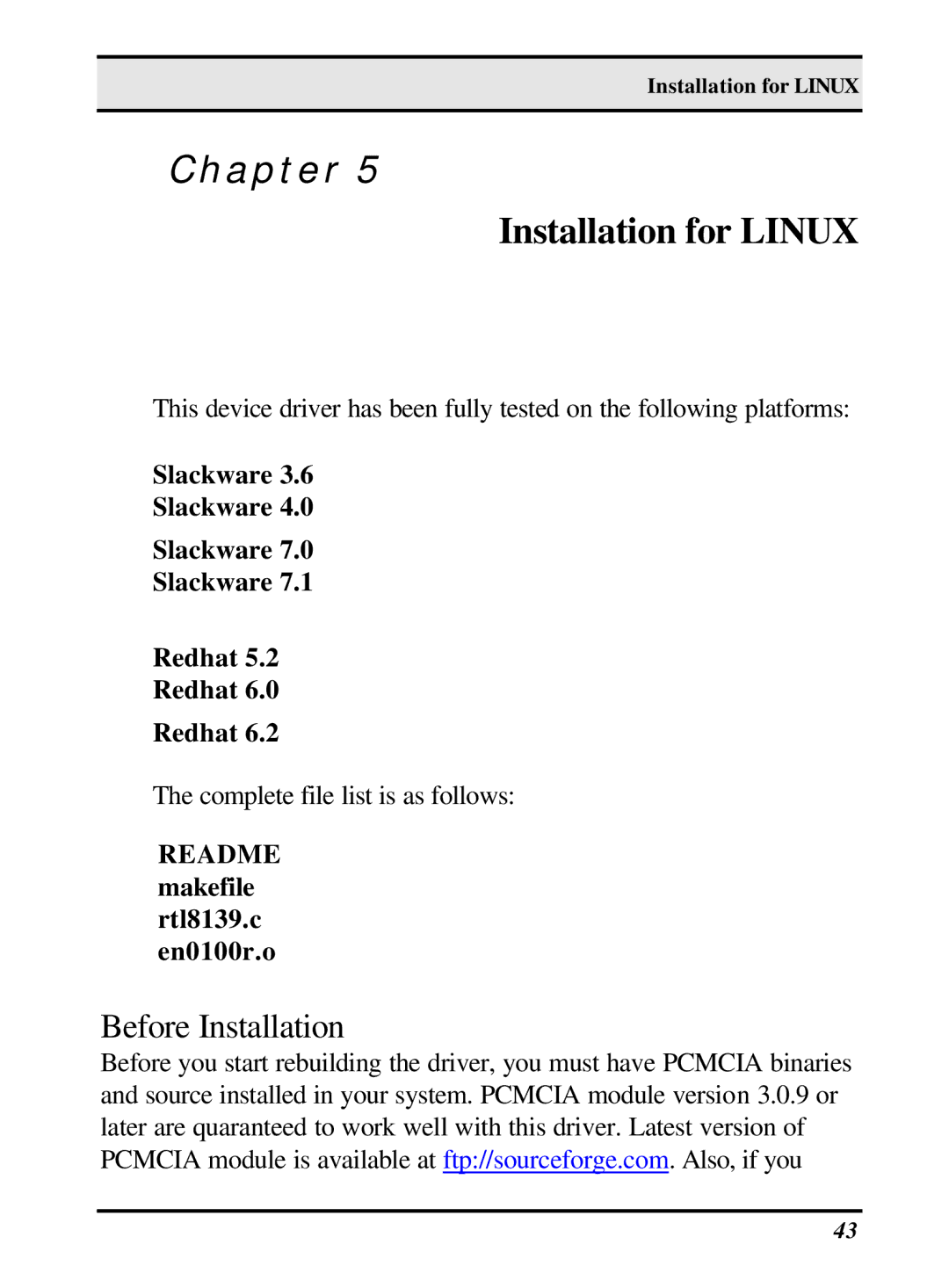 LevelOne 10/100M 32bit Fast Ethernet PC card user manual Installation for Linux 