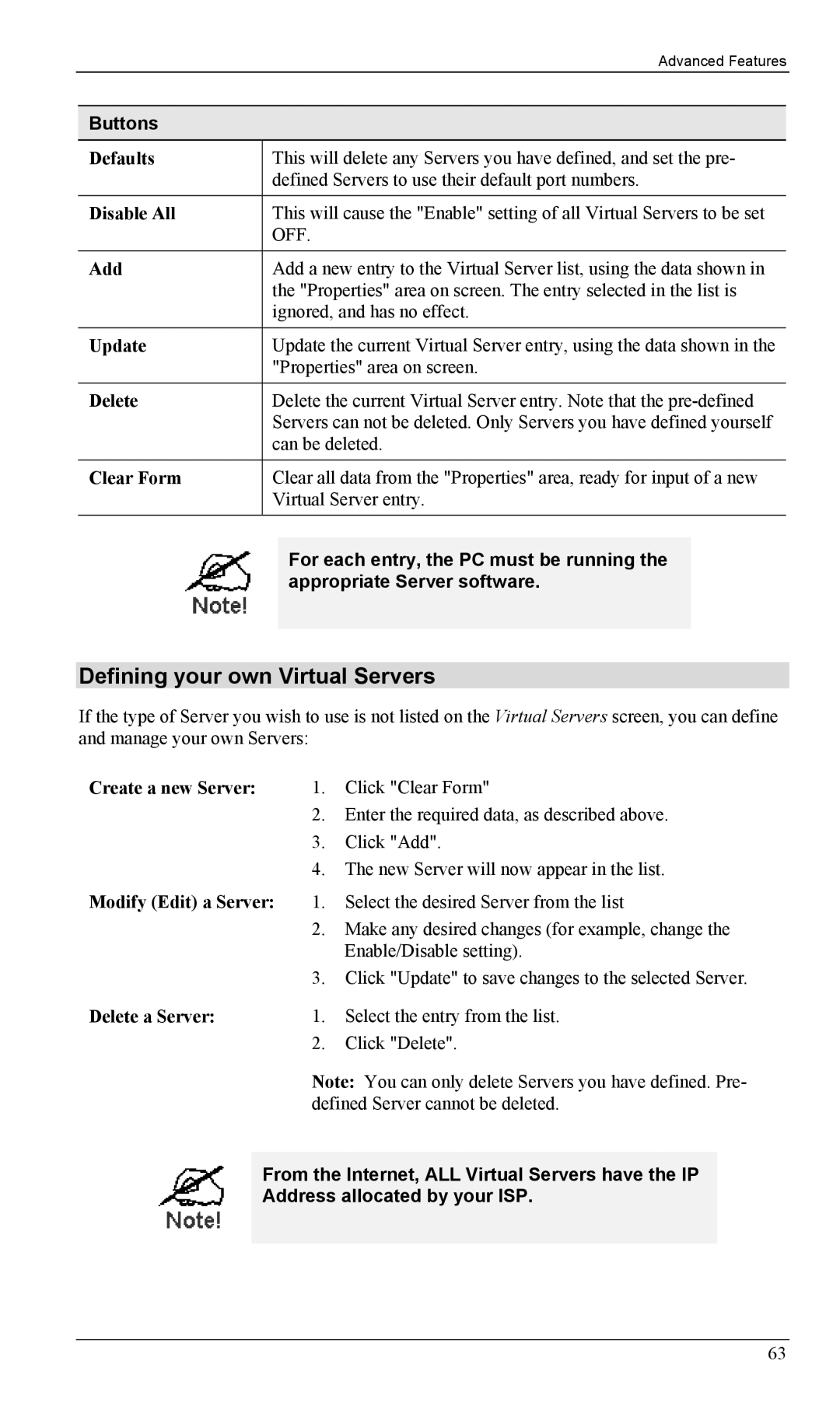 LevelOne FBR-1402TX, FBR-1403TX manual Defining your own Virtual Servers 