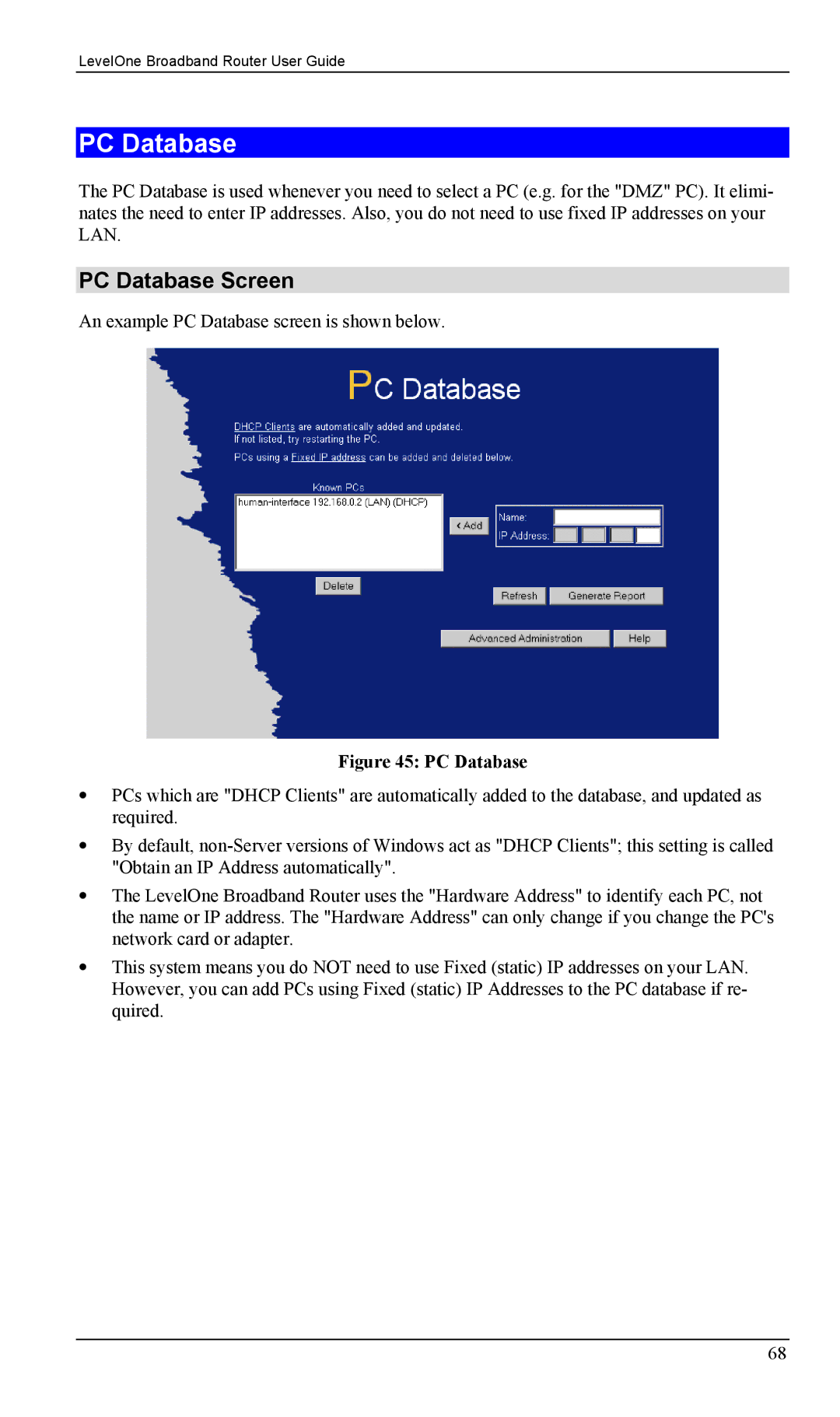 LevelOne FBR-1403TX, FBR-1402TX manual PC Database Screen 