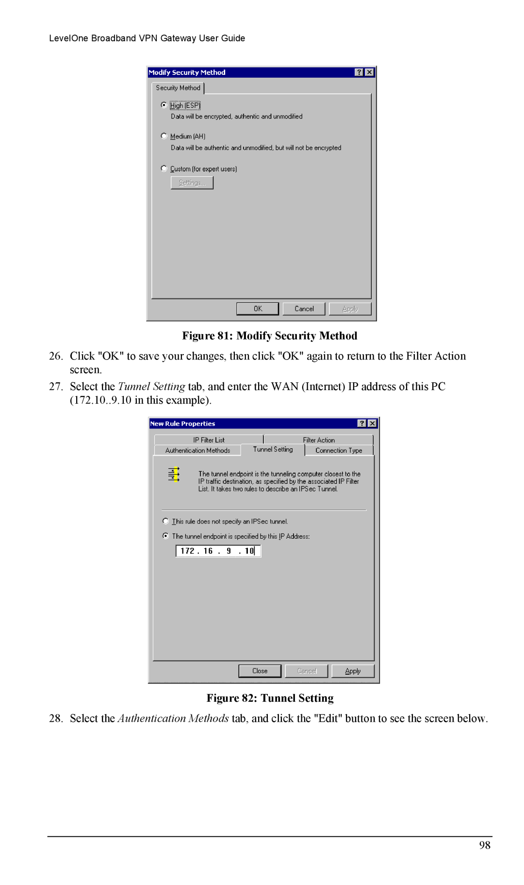 LevelOne FBR-1404TX user manual Modify Security Method 