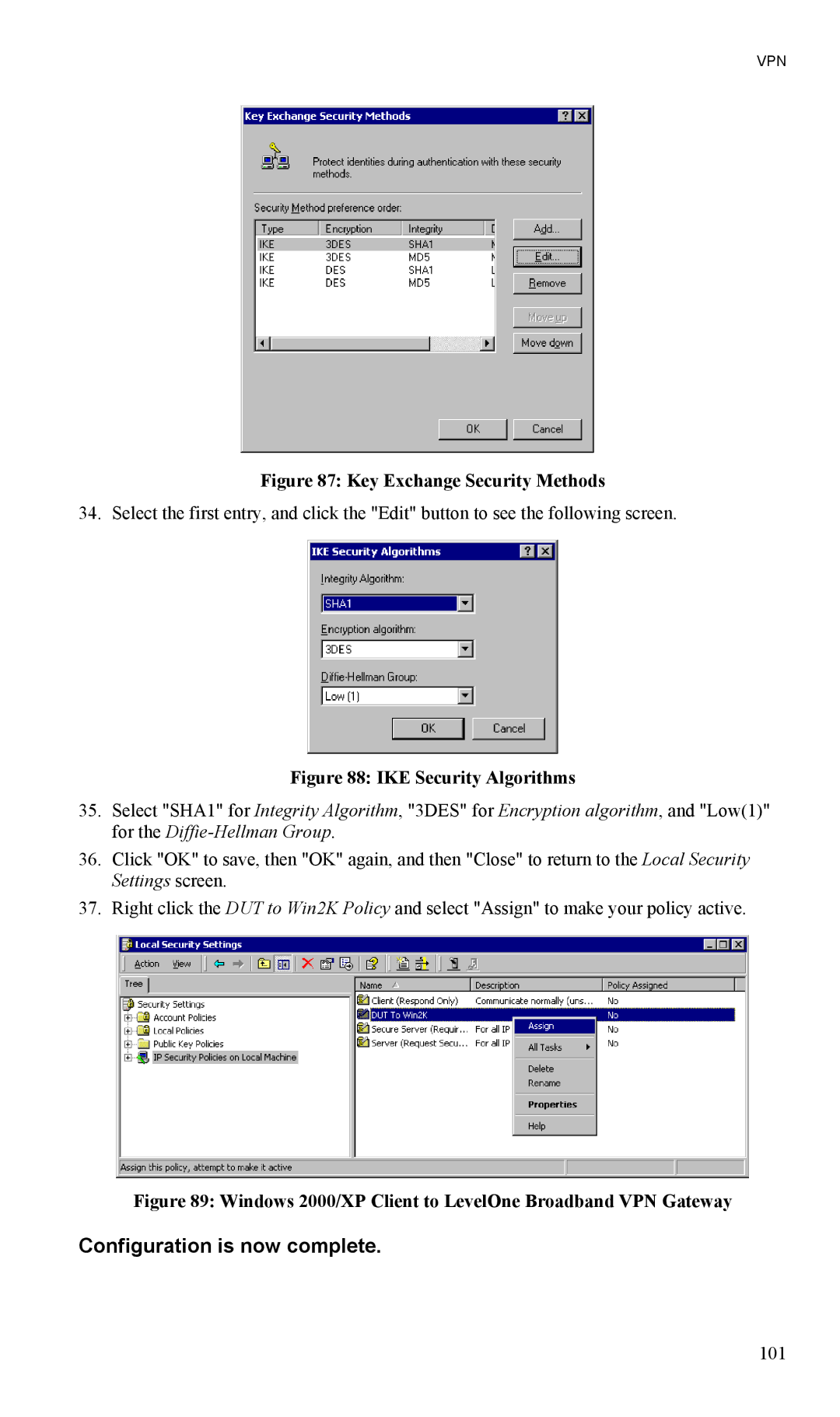 LevelOne FBR-1404TX user manual Key Exchange Security Methods, IKE Security Algorithms 