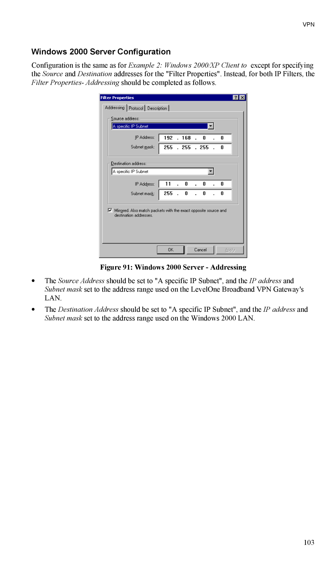 LevelOne FBR-1404TX user manual Windows 2000 Server Configuration, Windows 2000 Server Addressing 