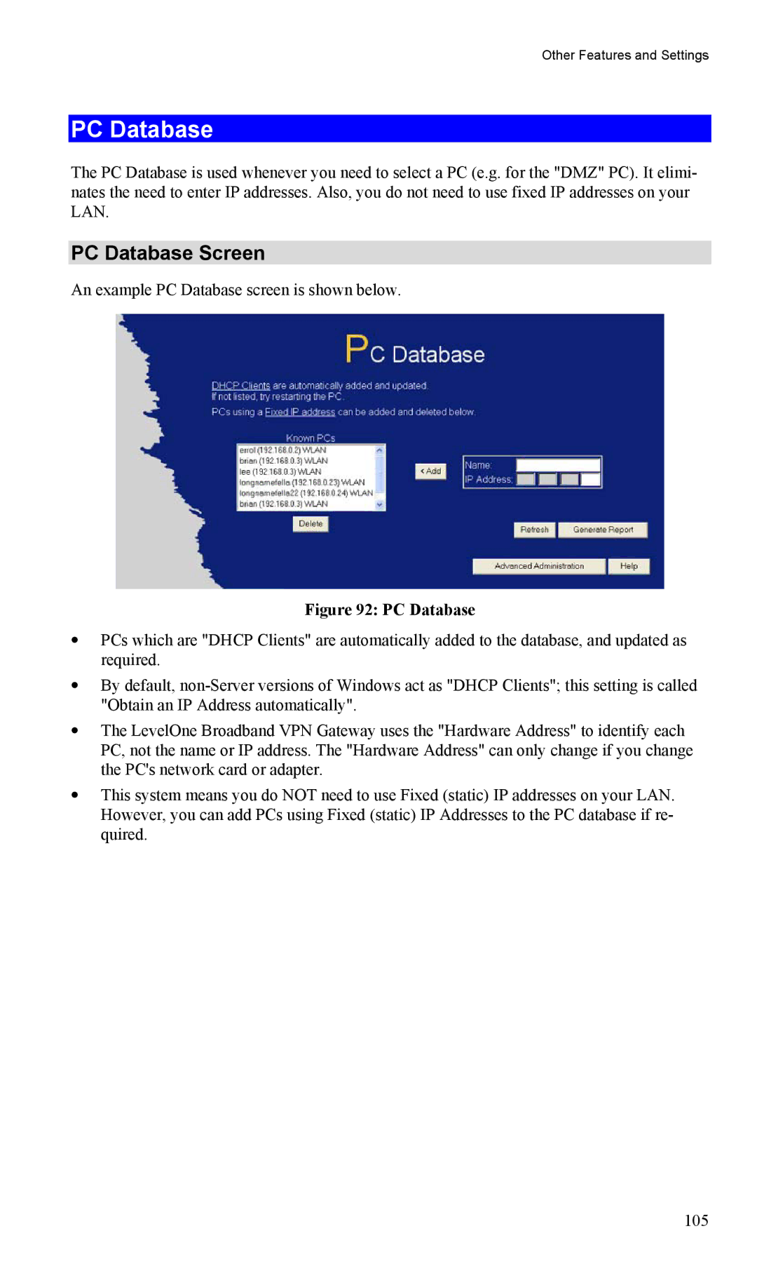 LevelOne FBR-1404TX user manual PC Database Screen 