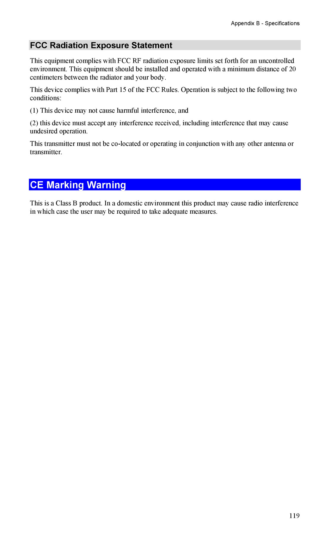 LevelOne FBR-1404TX user manual CE Marking Warning, FCC Radiation Exposure Statement 