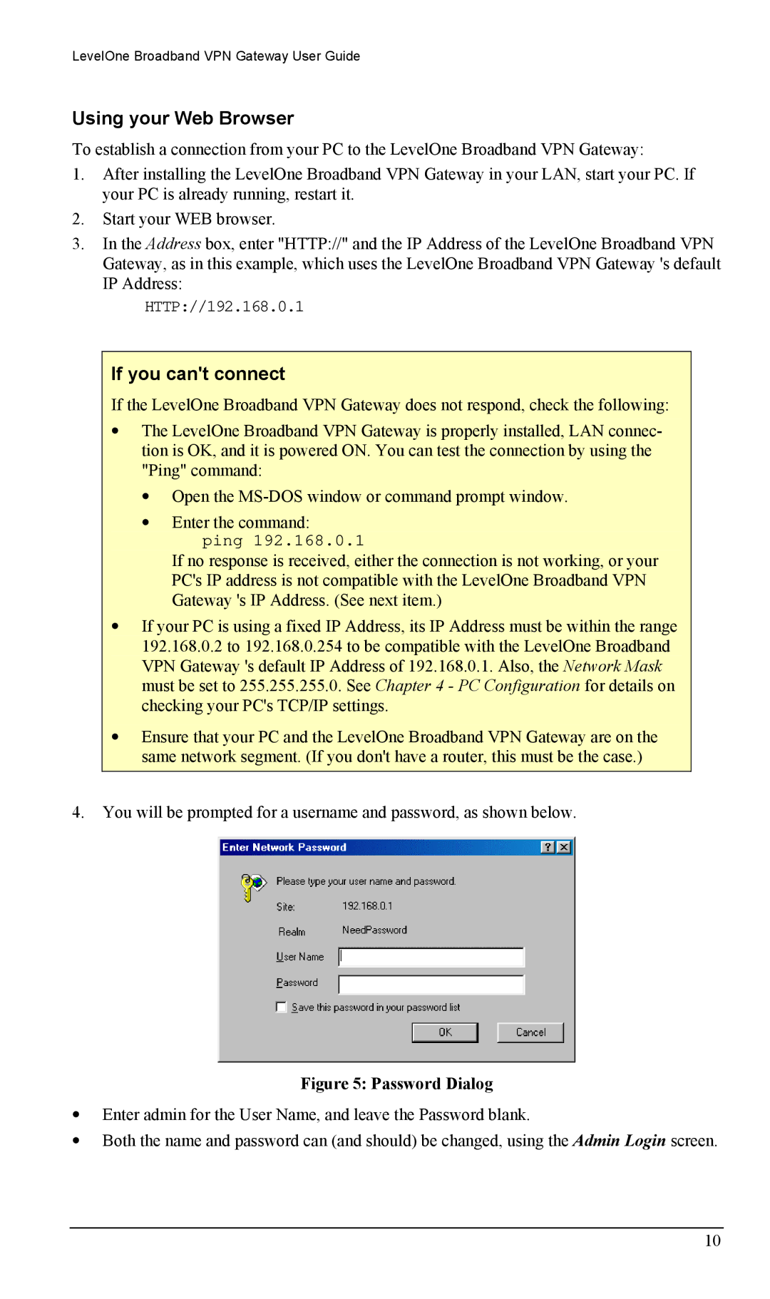 LevelOne FBR-1404TX user manual Using your Web Browser, If you cant connect 