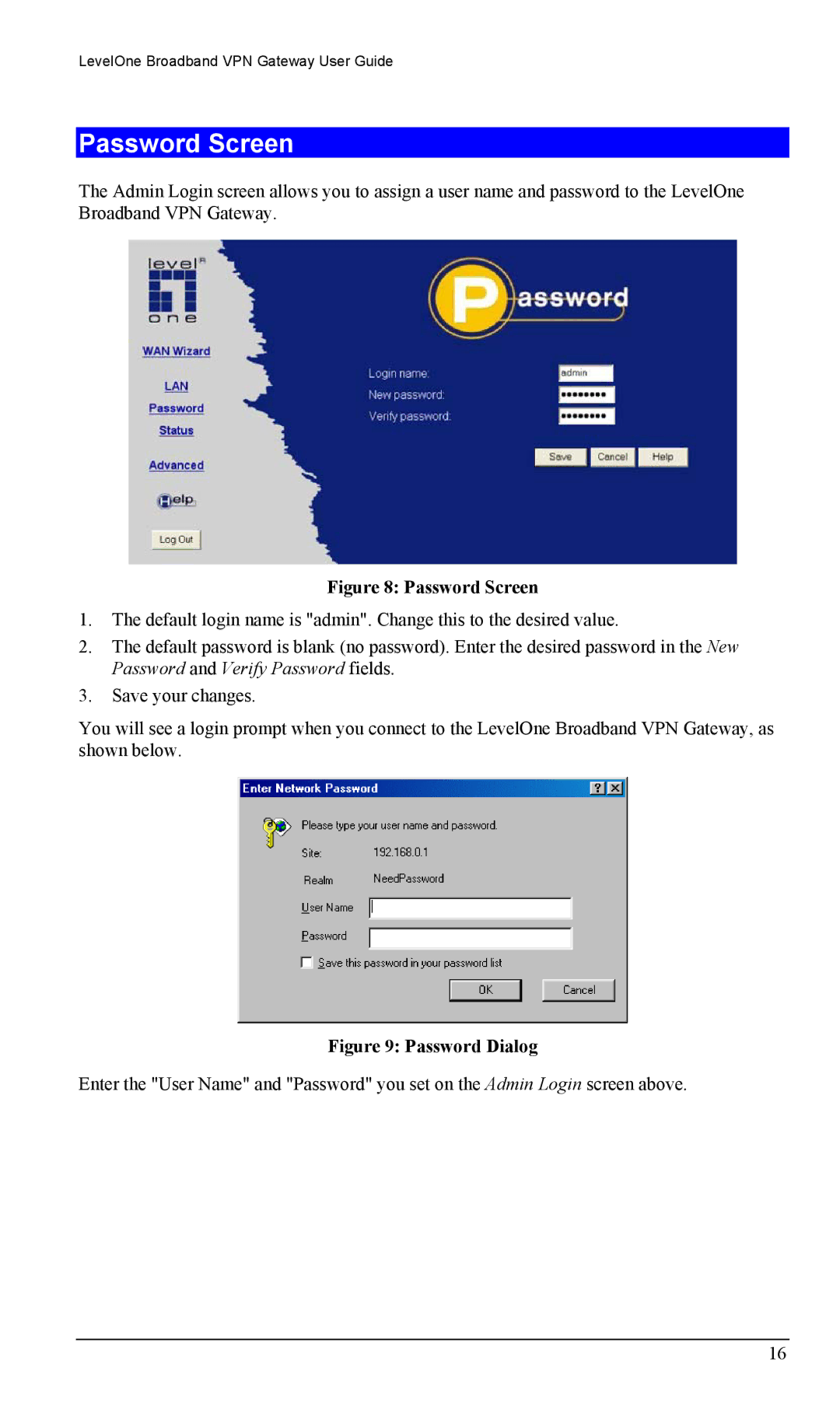 LevelOne FBR-1404TX user manual Password Screen 