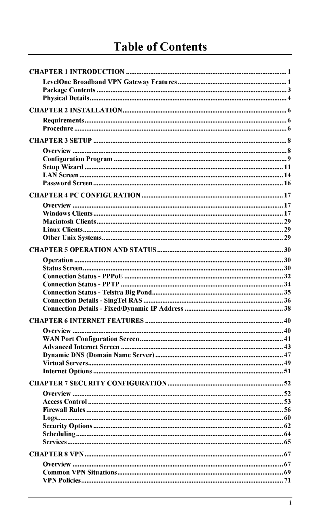 LevelOne FBR-1404TX user manual Table of Contents 