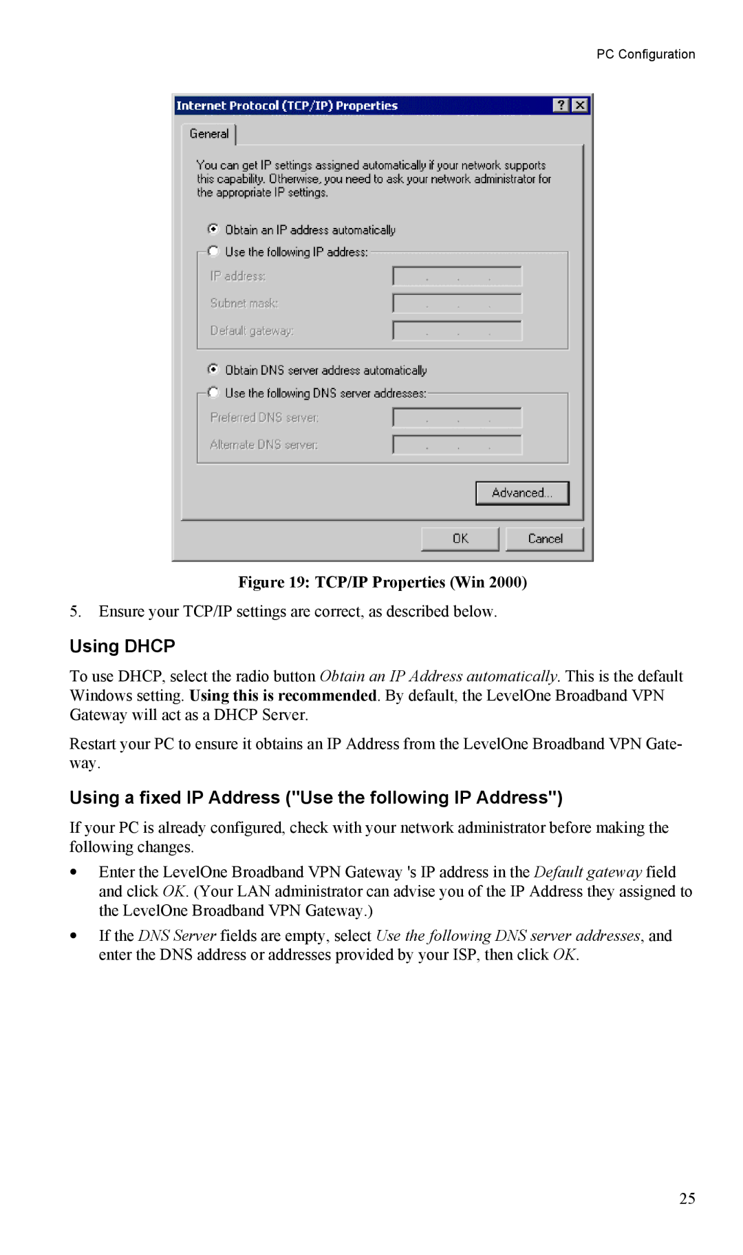 LevelOne FBR-1404TX user manual Using a fixed IP Address Use the following IP Address, TCP/IP Properties Win 