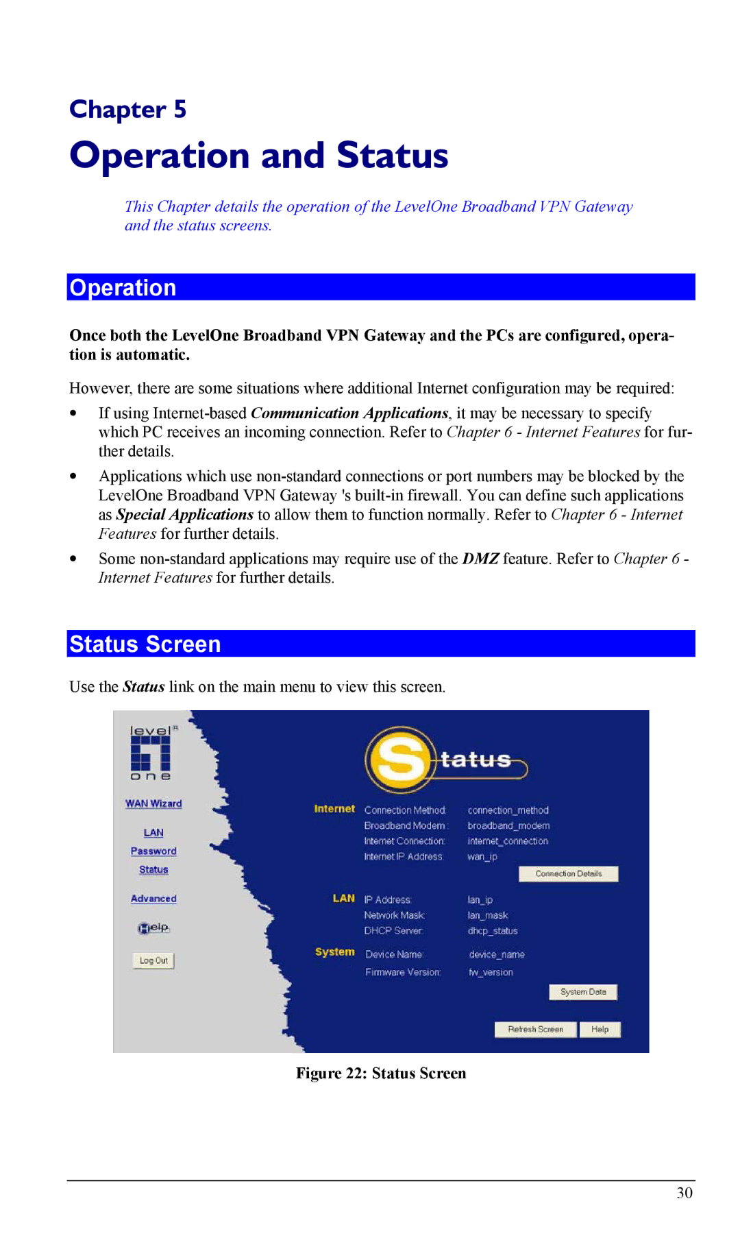 LevelOne FBR-1404TX user manual Operation, Status Screen 