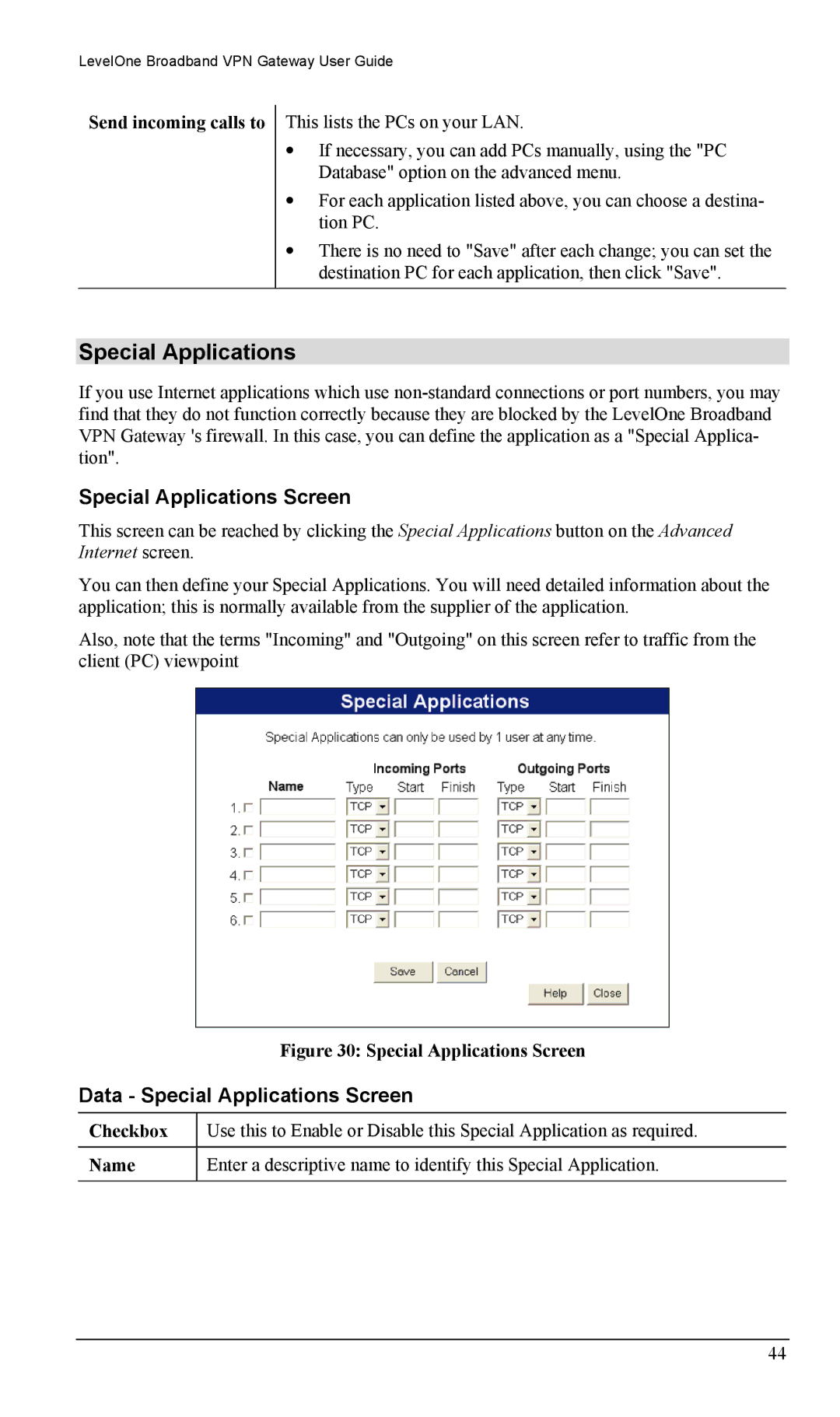 LevelOne FBR-1404TX user manual Data Special Applications Screen, Send incoming calls to 