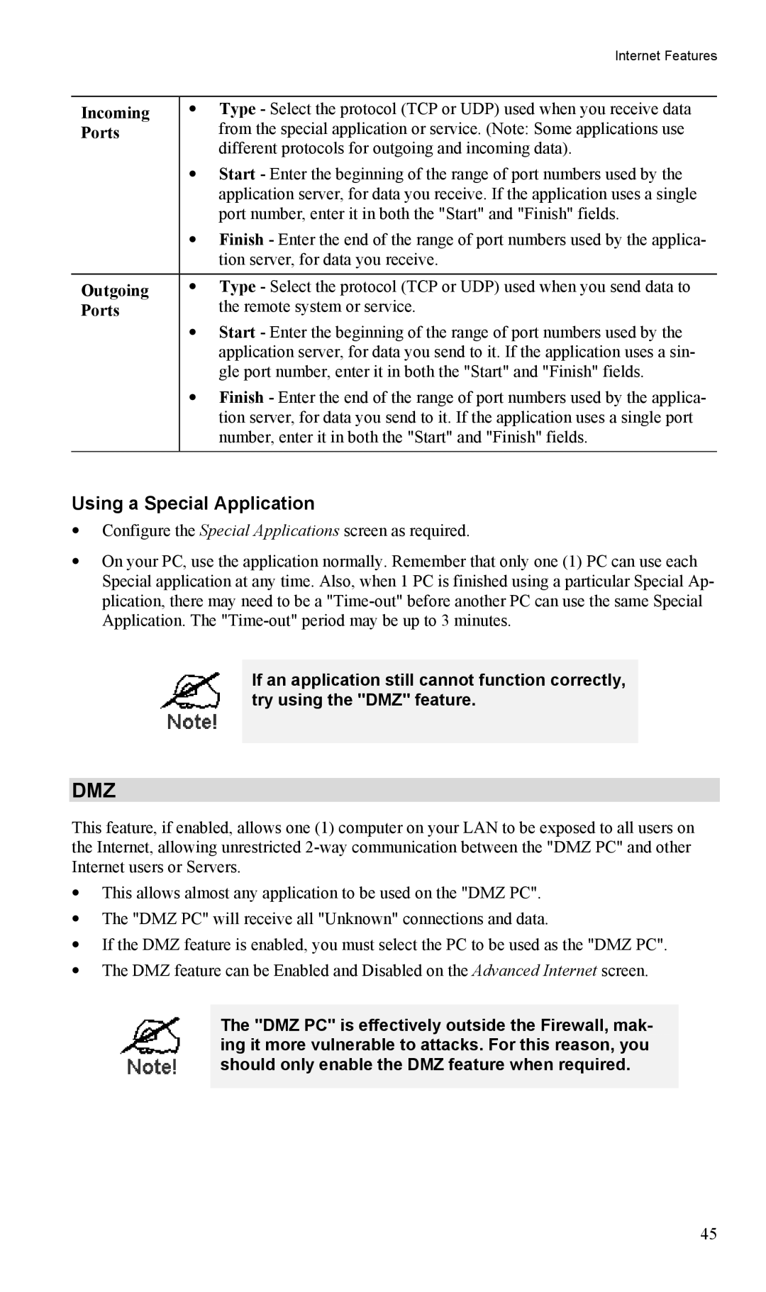 LevelOne FBR-1404TX user manual Using a Special Application, Incoming, Ports, Outgoing 