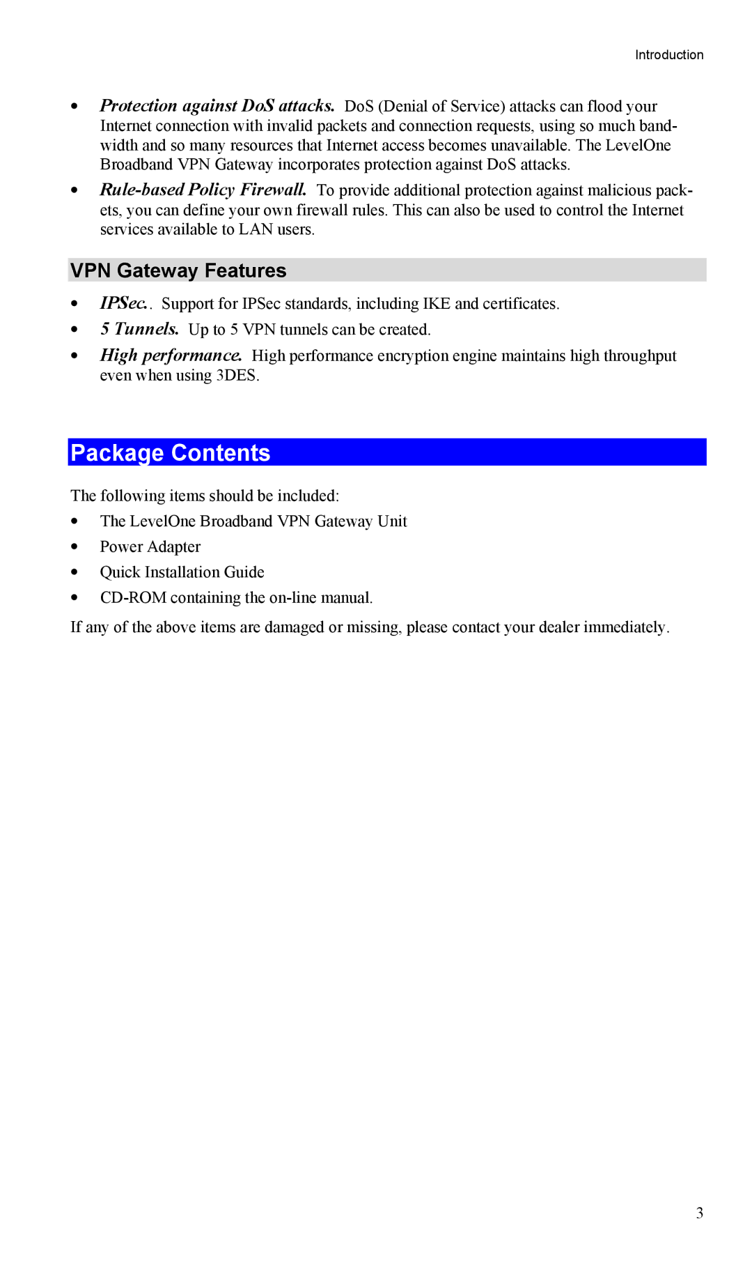 LevelOne FBR-1404TX user manual Package Contents 