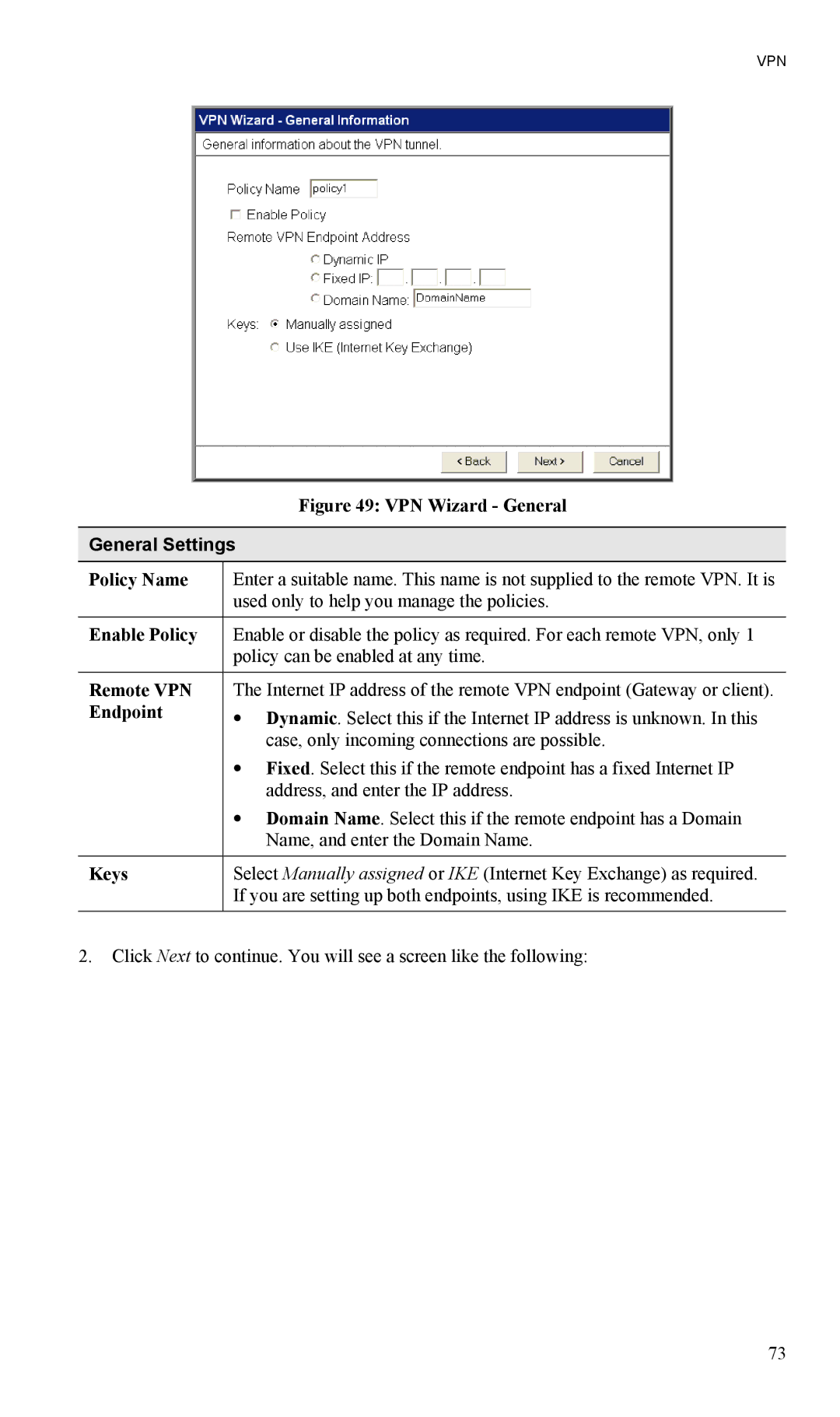 LevelOne FBR-1404TX user manual General Settings, Enable Policy, Endpoint, Keys 