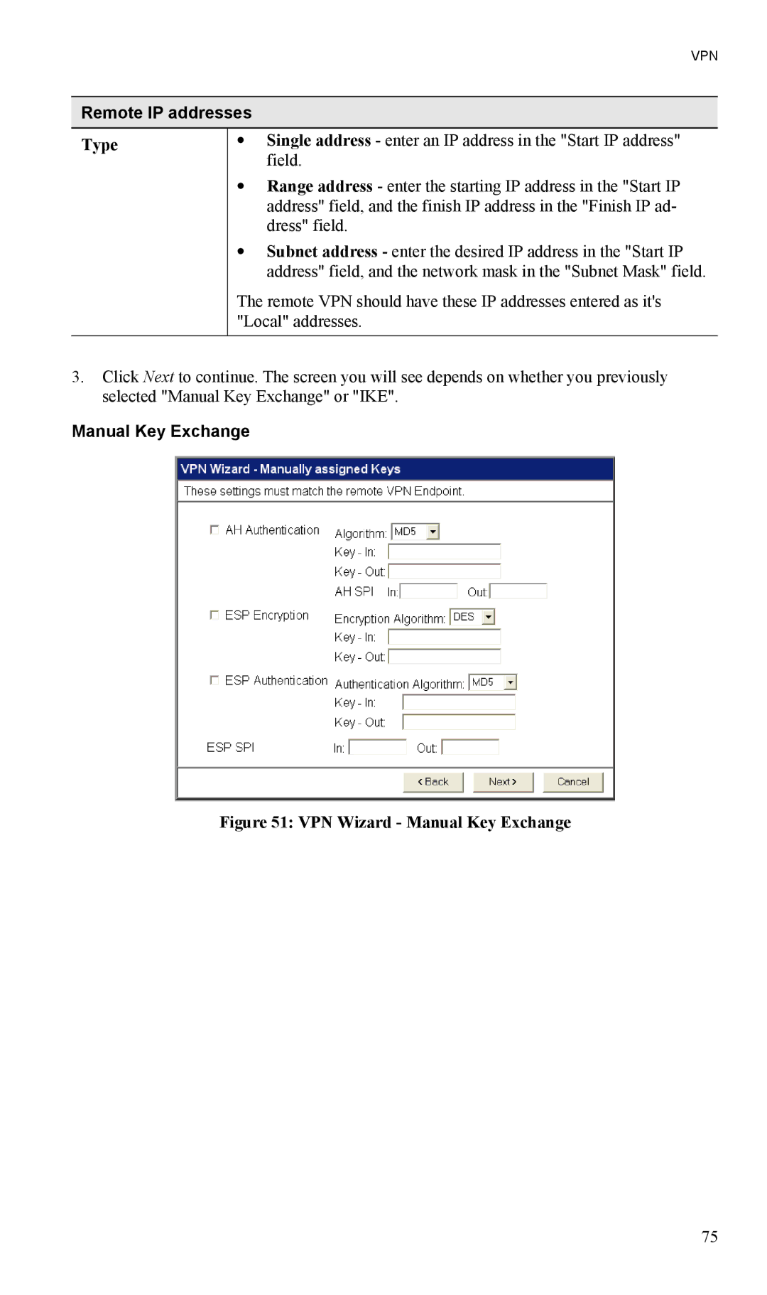 LevelOne FBR-1404TX user manual Remote IP addresses, Manual Key Exchange 