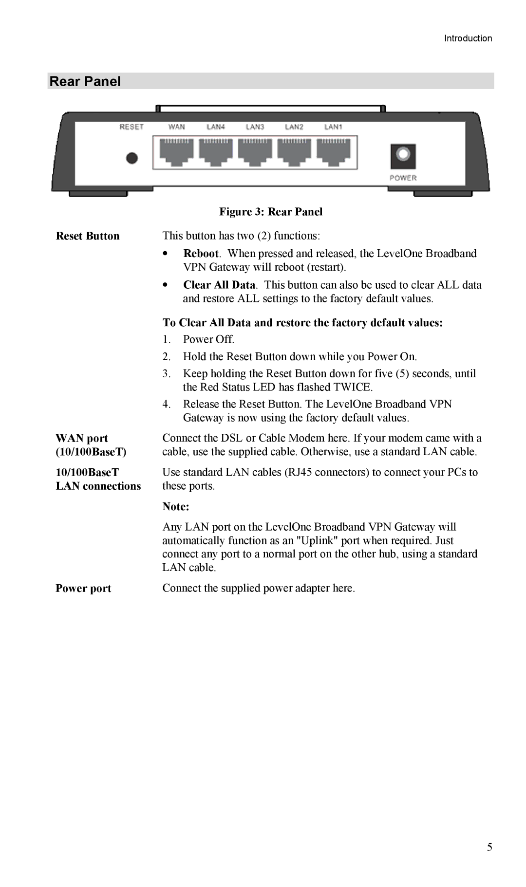 LevelOne FBR-1404TX user manual Rear Panel 