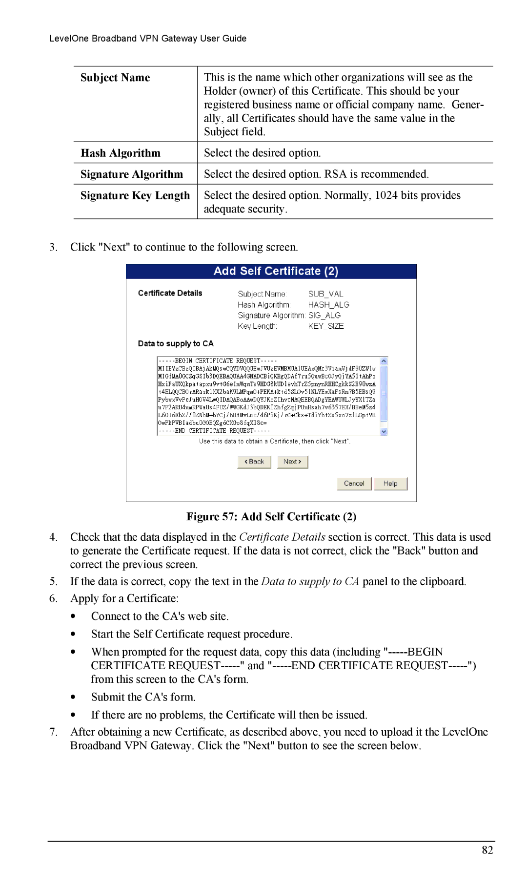 LevelOne FBR-1404TX user manual Hash Algorithm, Signature Algorithm, Signature Key Length 