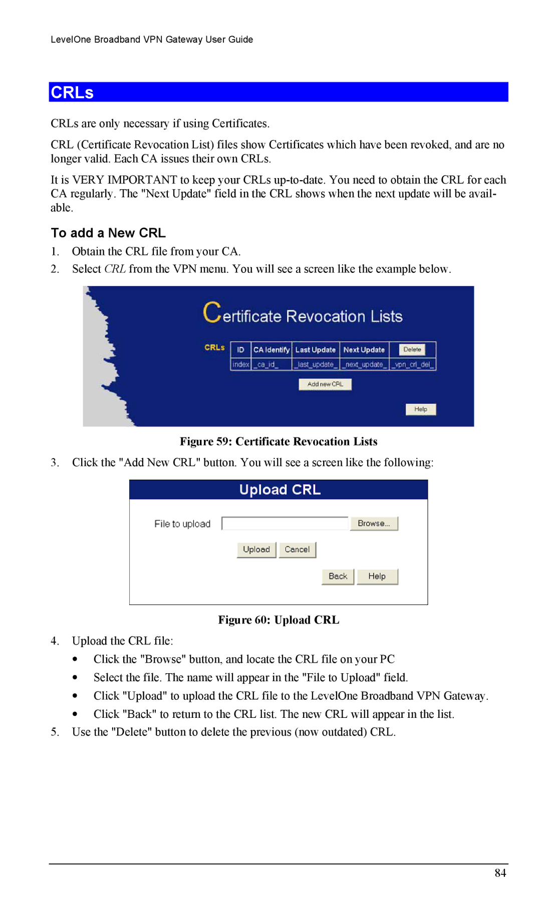 LevelOne FBR-1404TX user manual CRLs, To add a New CRL 