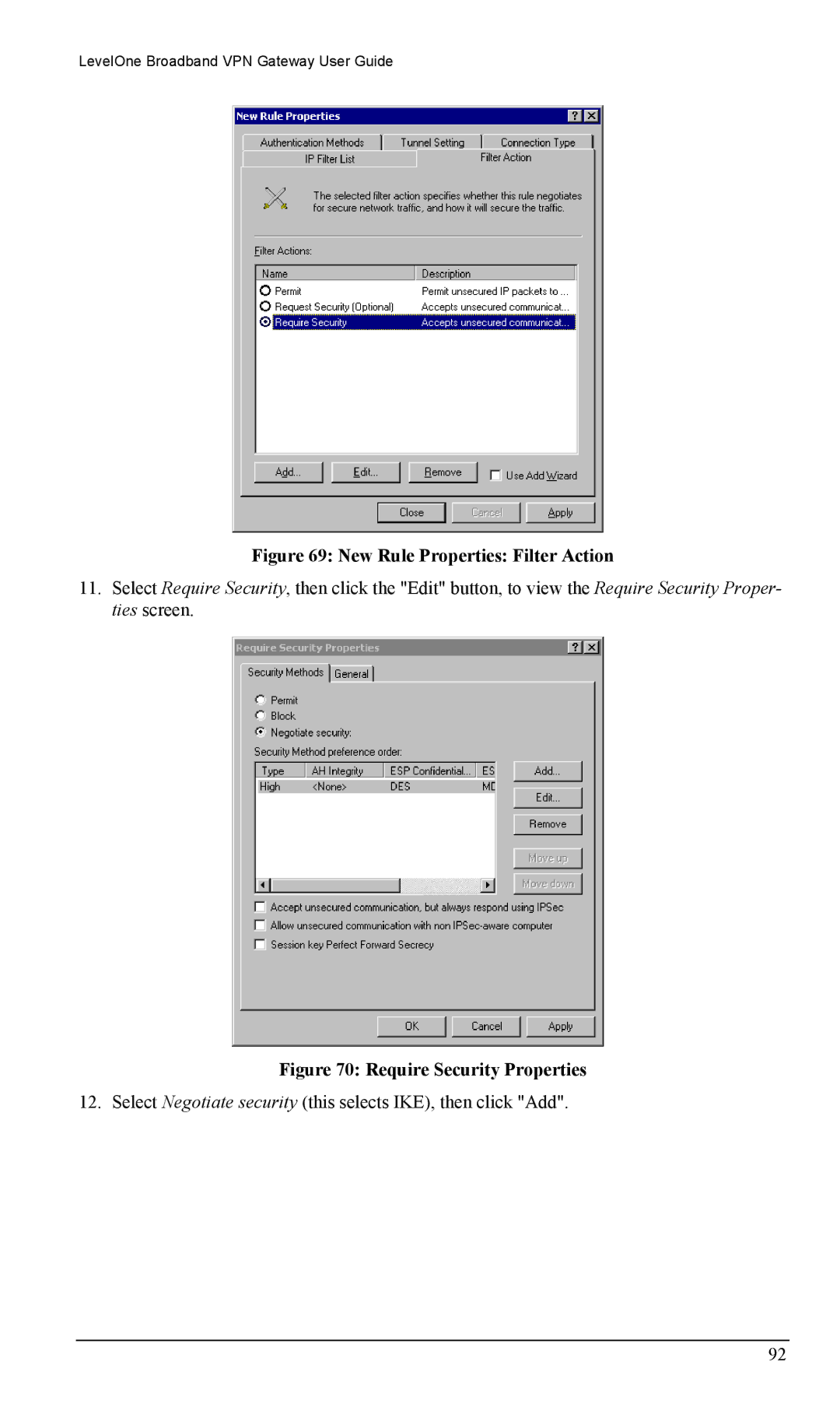 LevelOne FBR-1404TX user manual New Rule Properties Filter Action 