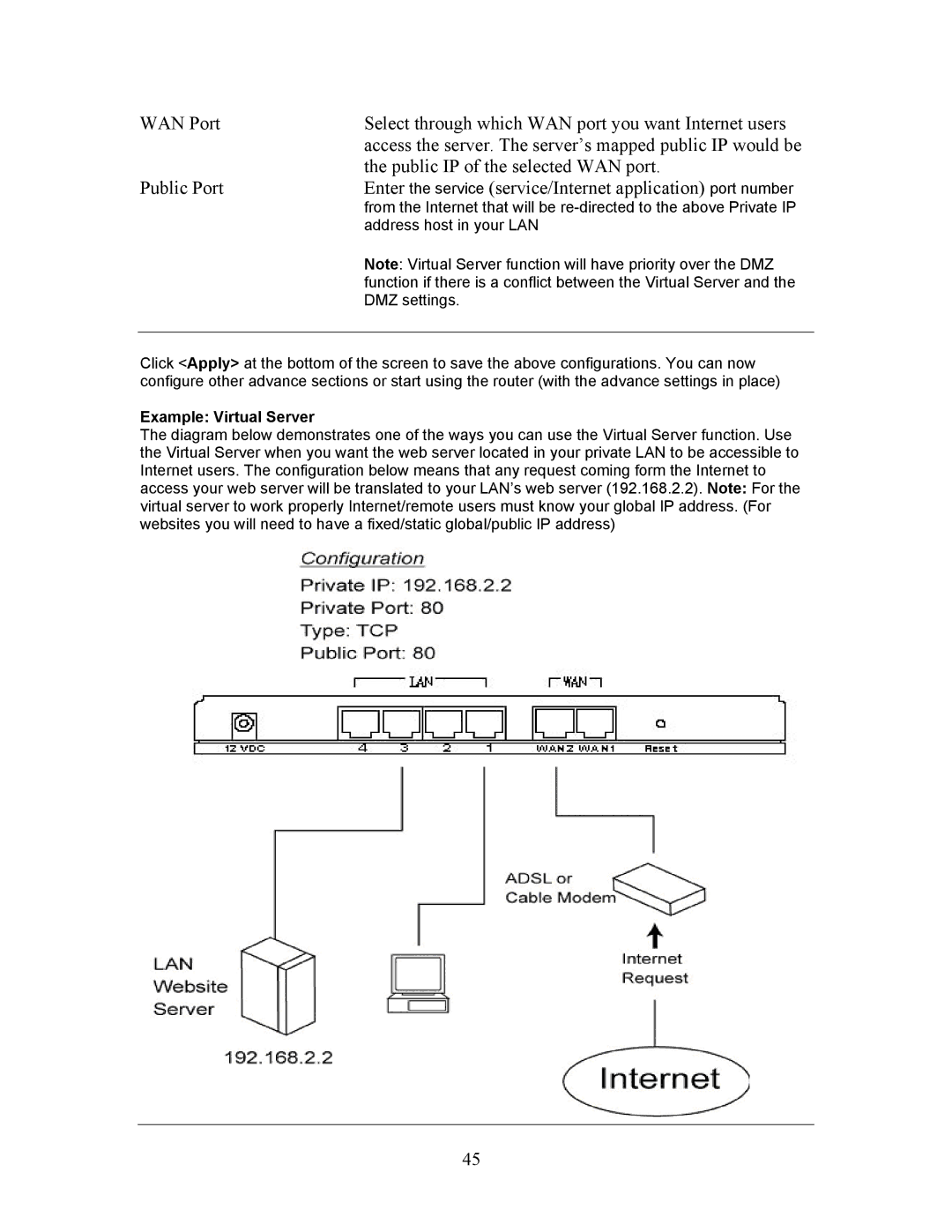LevelOne FBR-1406TX manual Example Virtual Server 