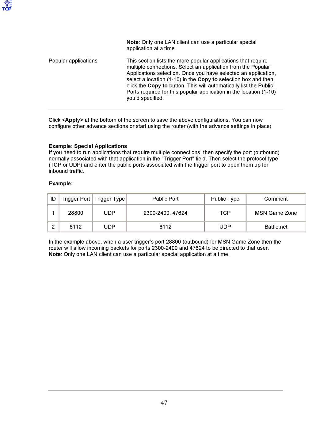 LevelOne FBR-1406TX manual Example Special Applications 