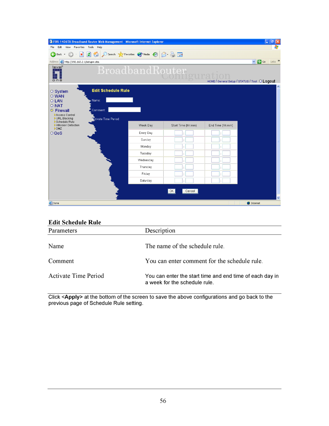 LevelOne FBR-1406TX manual Edit Schedule Rule 