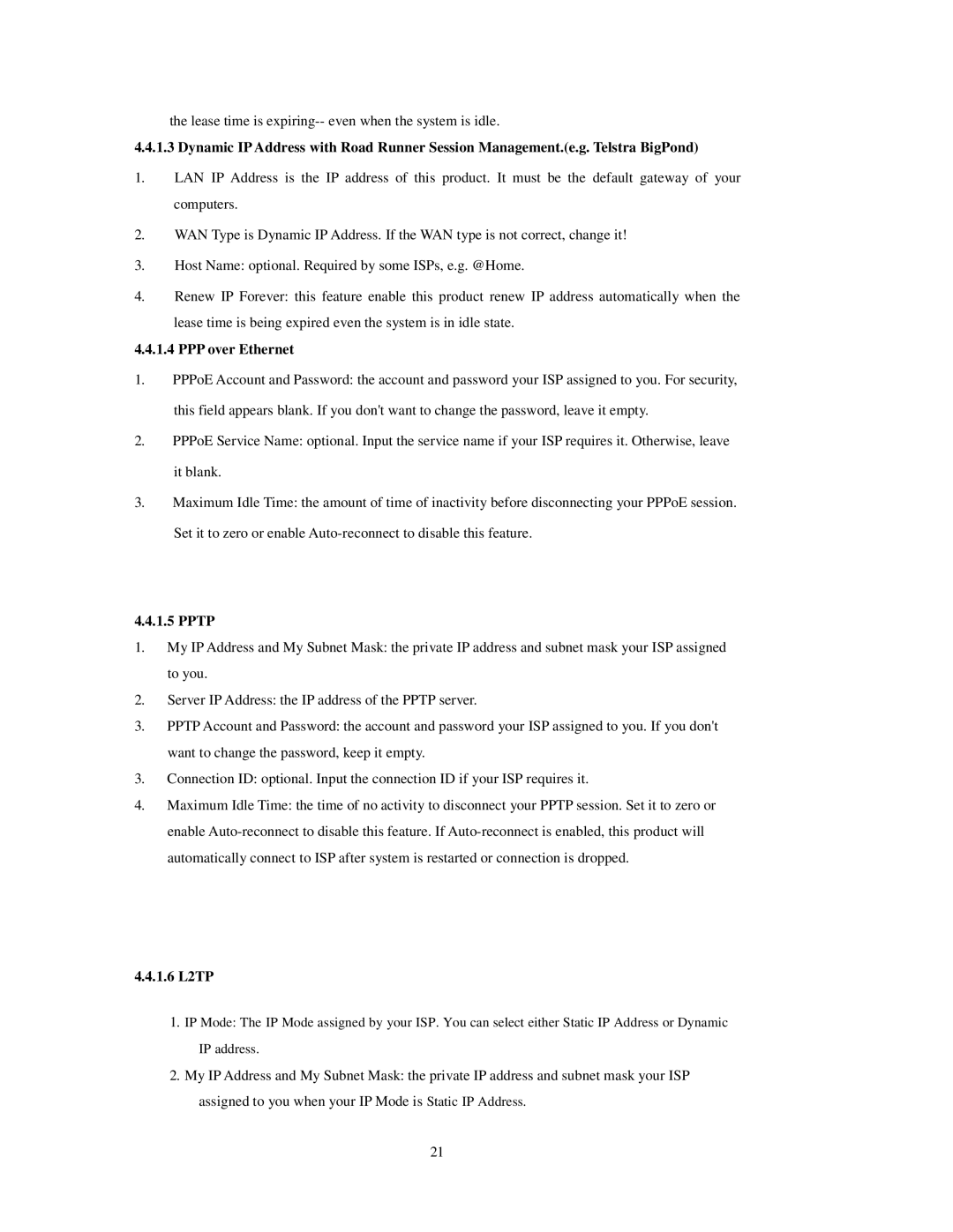 LevelOne FBr-1415TX user manual PPP over Ethernet, Pptp, 1.6 L2TP 