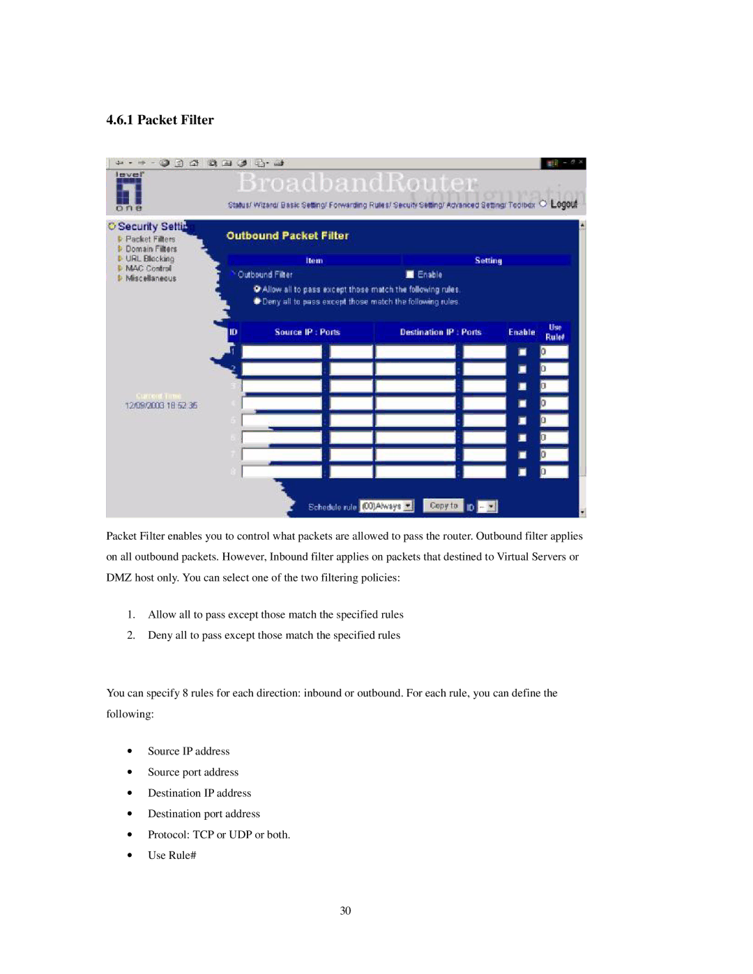 LevelOne FBr-1415TX user manual Packet Filter 