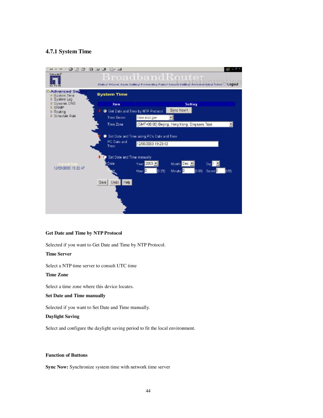 LevelOne FBr-1415TX user manual System Time 