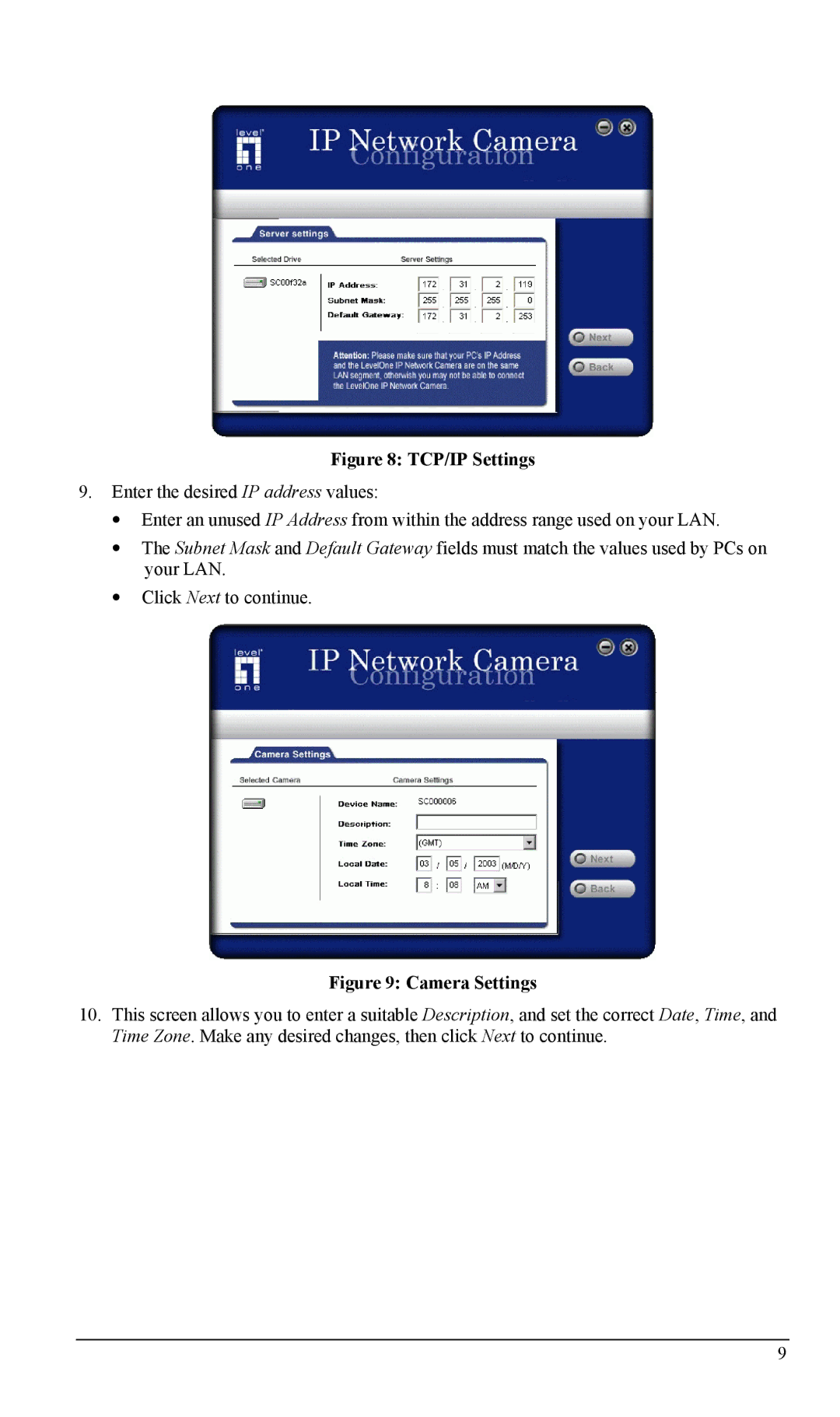 LevelOne FCS-1000, WCS-2000 user manual TCP/IP Settings 