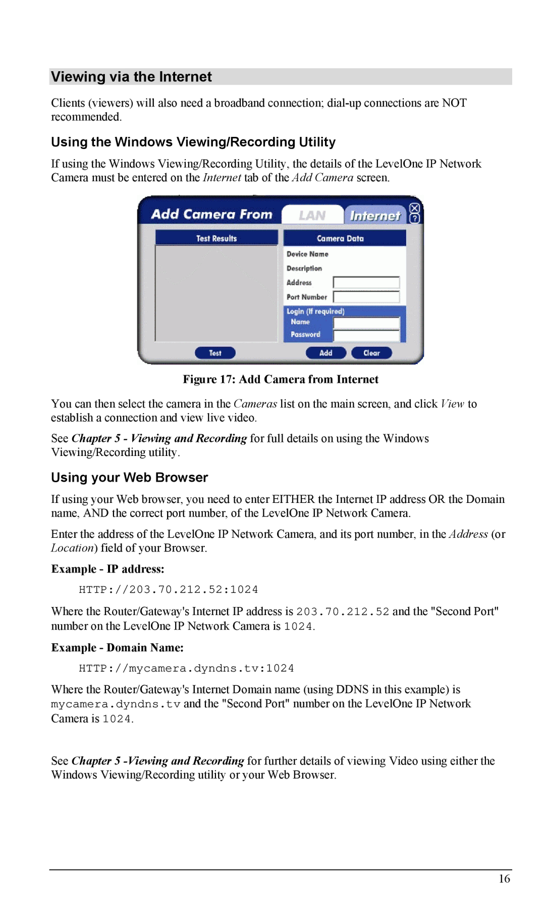 LevelOne WCS-2000, FCS-1000 Viewing via the Internet, Using the Windows Viewing/Recording Utility, Using your Web Browser 