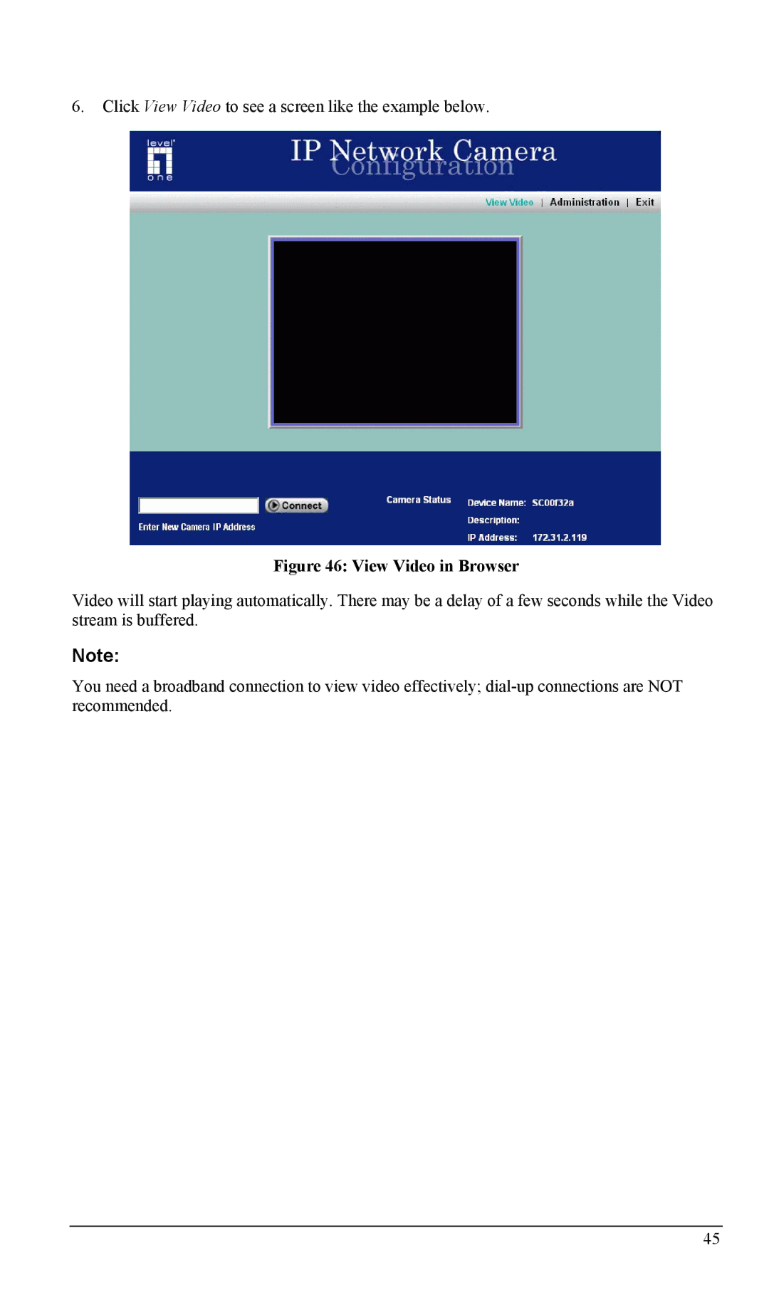 LevelOne FCS-1000, WCS-2000 user manual Click View Video to see a screen like the example below 