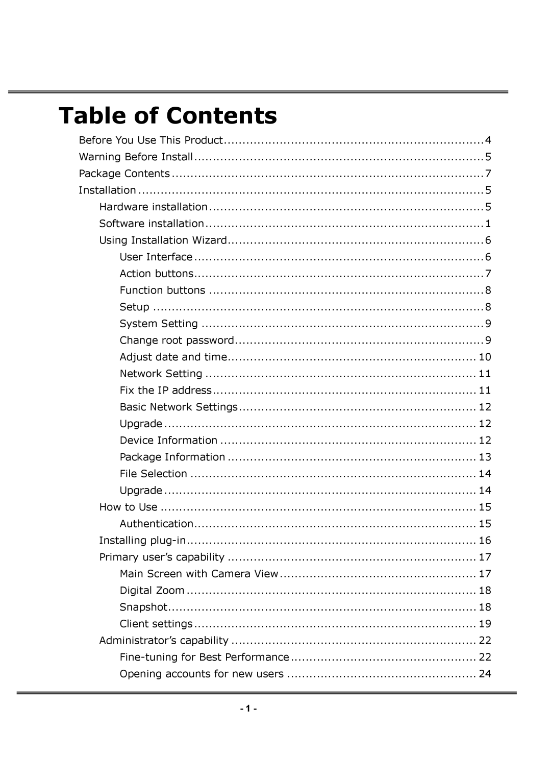 LevelOne FCS-1030 user manual Table of Contents 